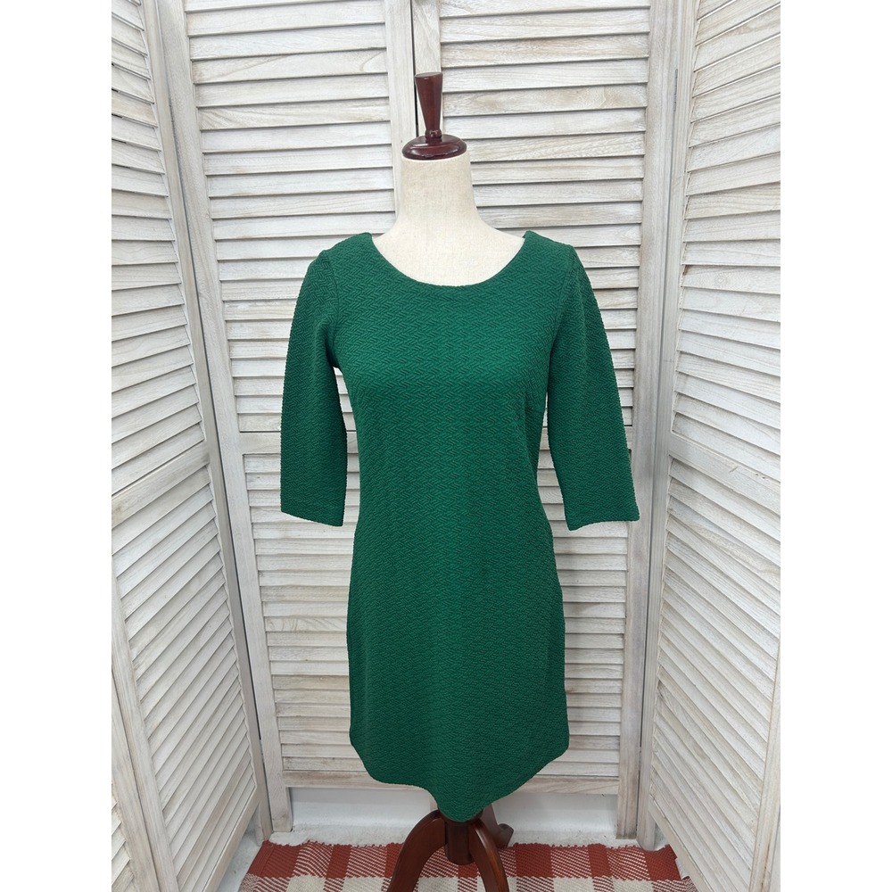 Ganni Forest Green Dress Petite XS XSP Sheath Textured Workwear Preppy Scandi